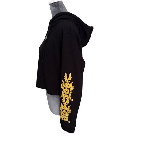 Young & Reckless Womens Cropped Hoodie Sweatshirt Black & Yellow - Picture 4 of 7